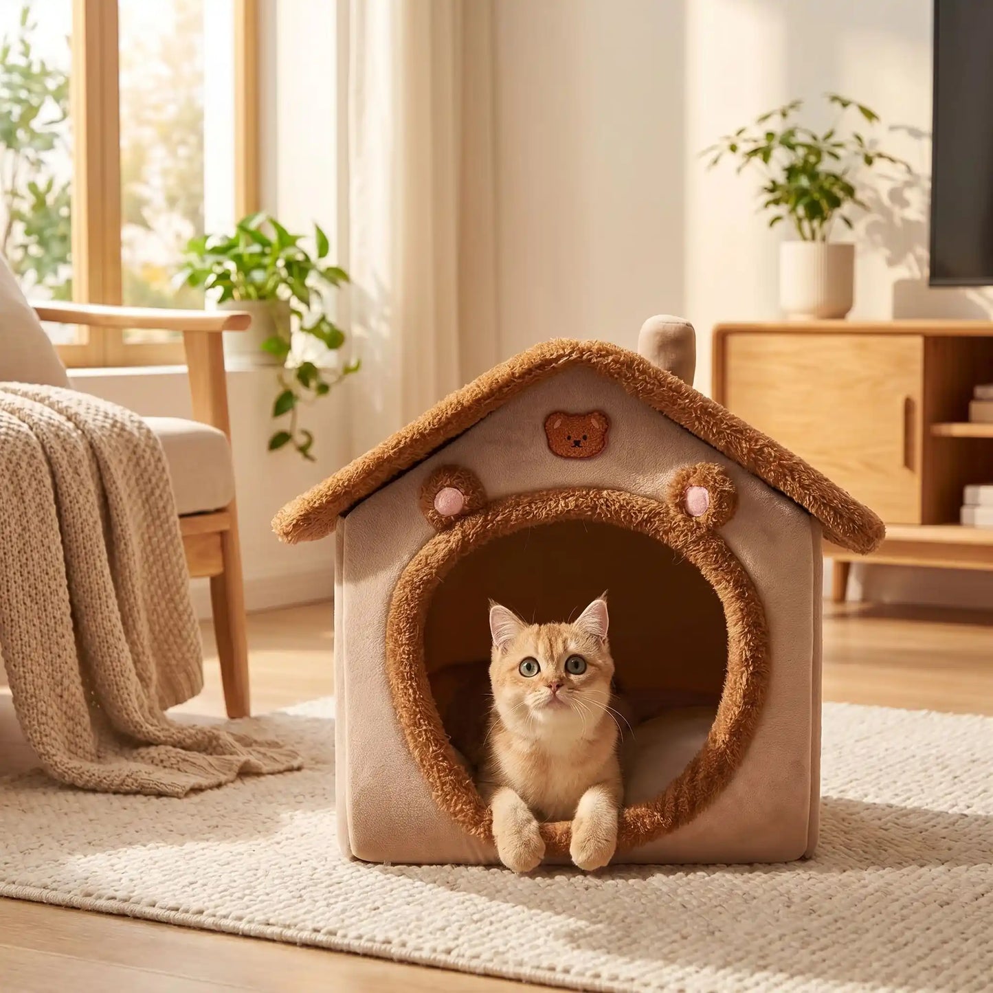 maison pour chats rideaux blanc tapis meuble couverture