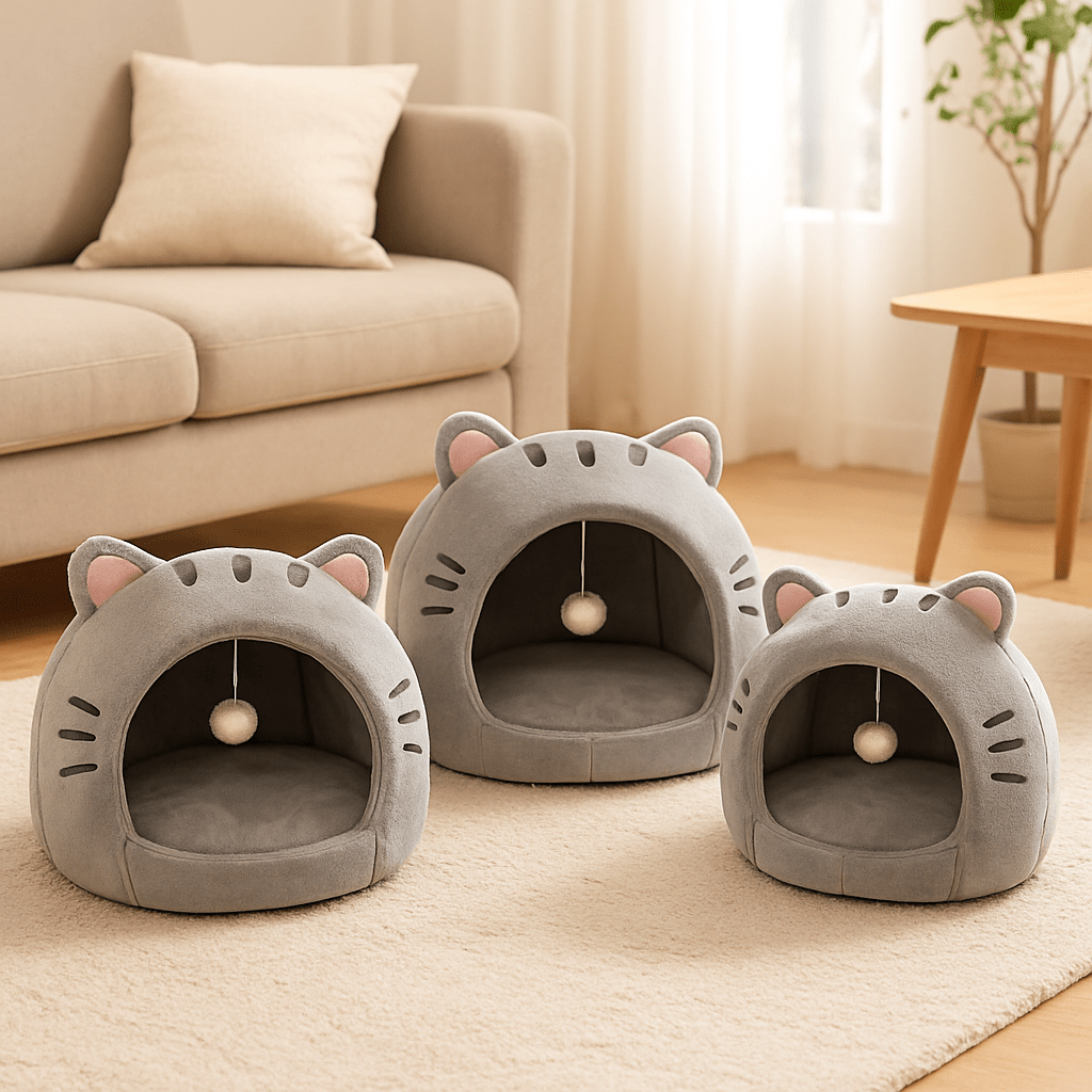 panier chat plusieurs couleur gris table tapis coussin