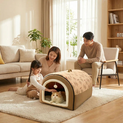 couchage pour chat famille souriante tapis plante livre