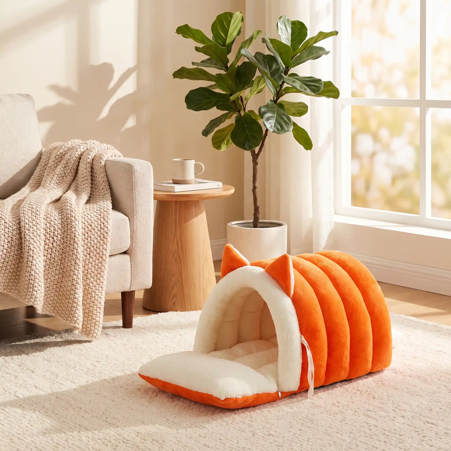couchage pour chat couleur orange mug