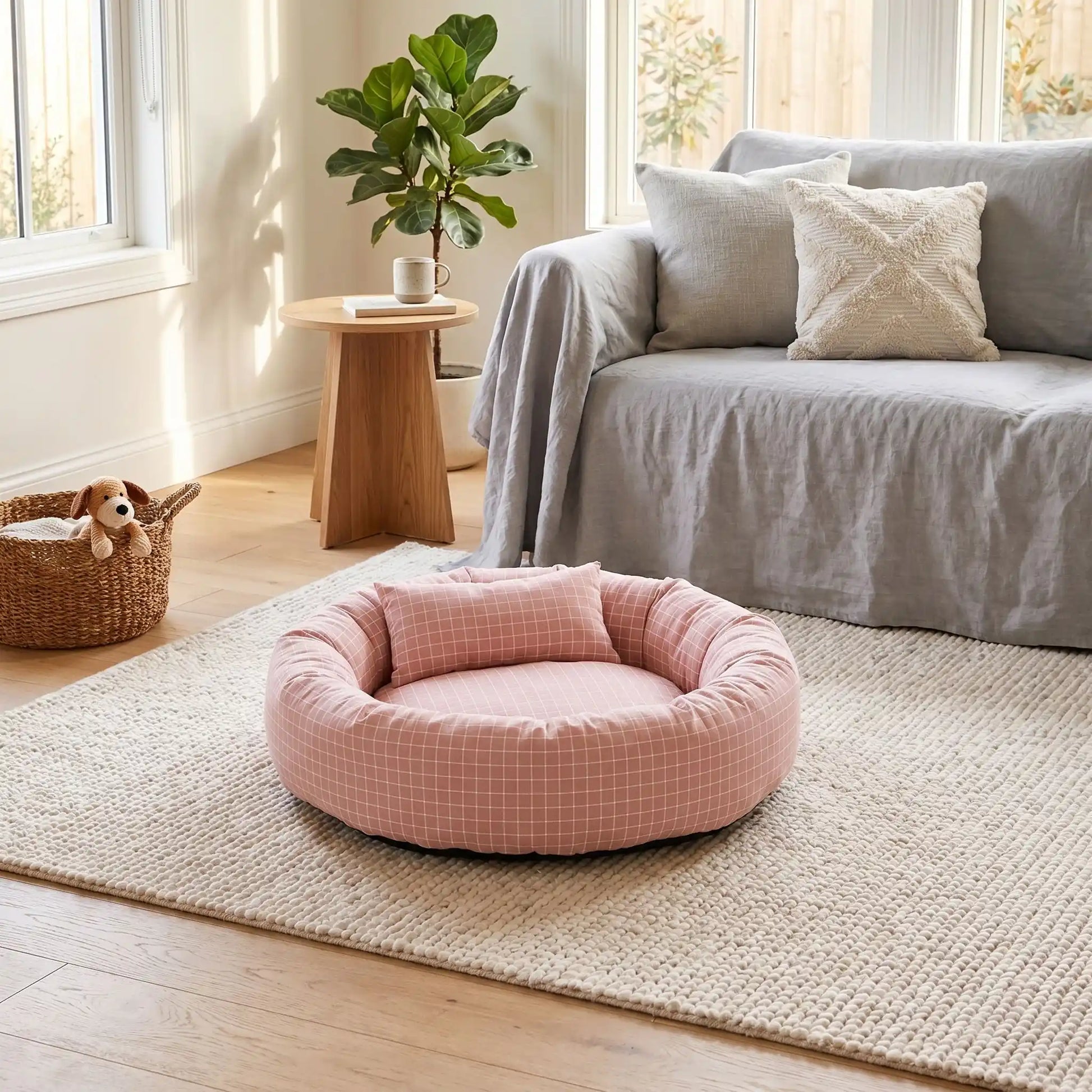 couchage pour chat couleur rose coussin gris mug
