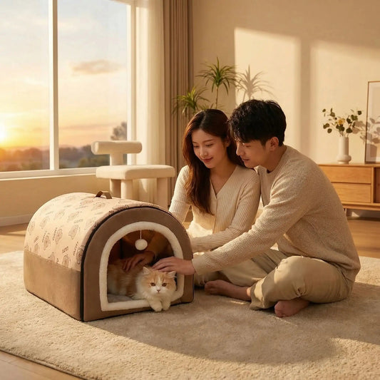 couchage pour chat femme homme caresse chat tapis