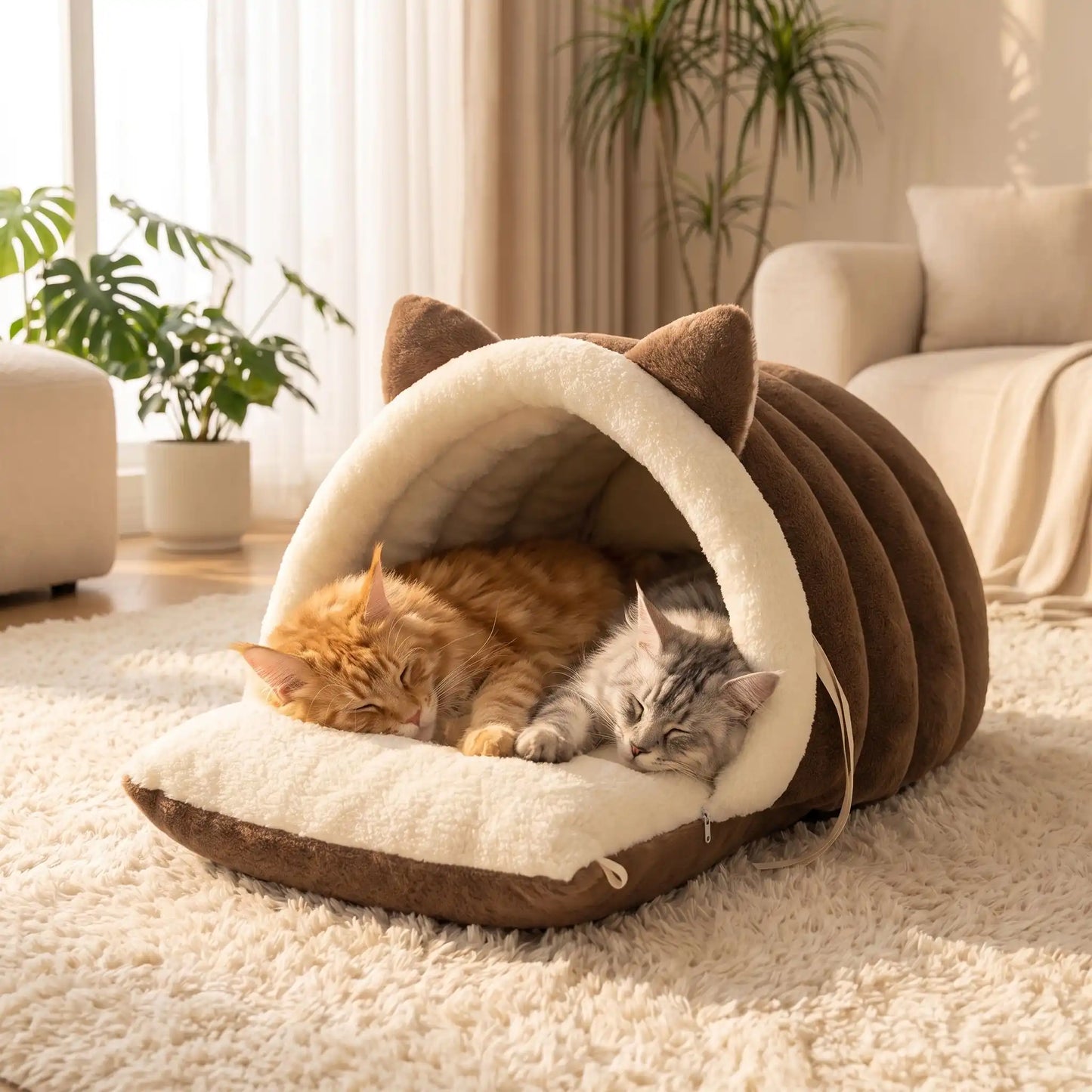 couchage pour chat deux chat dorment coussin