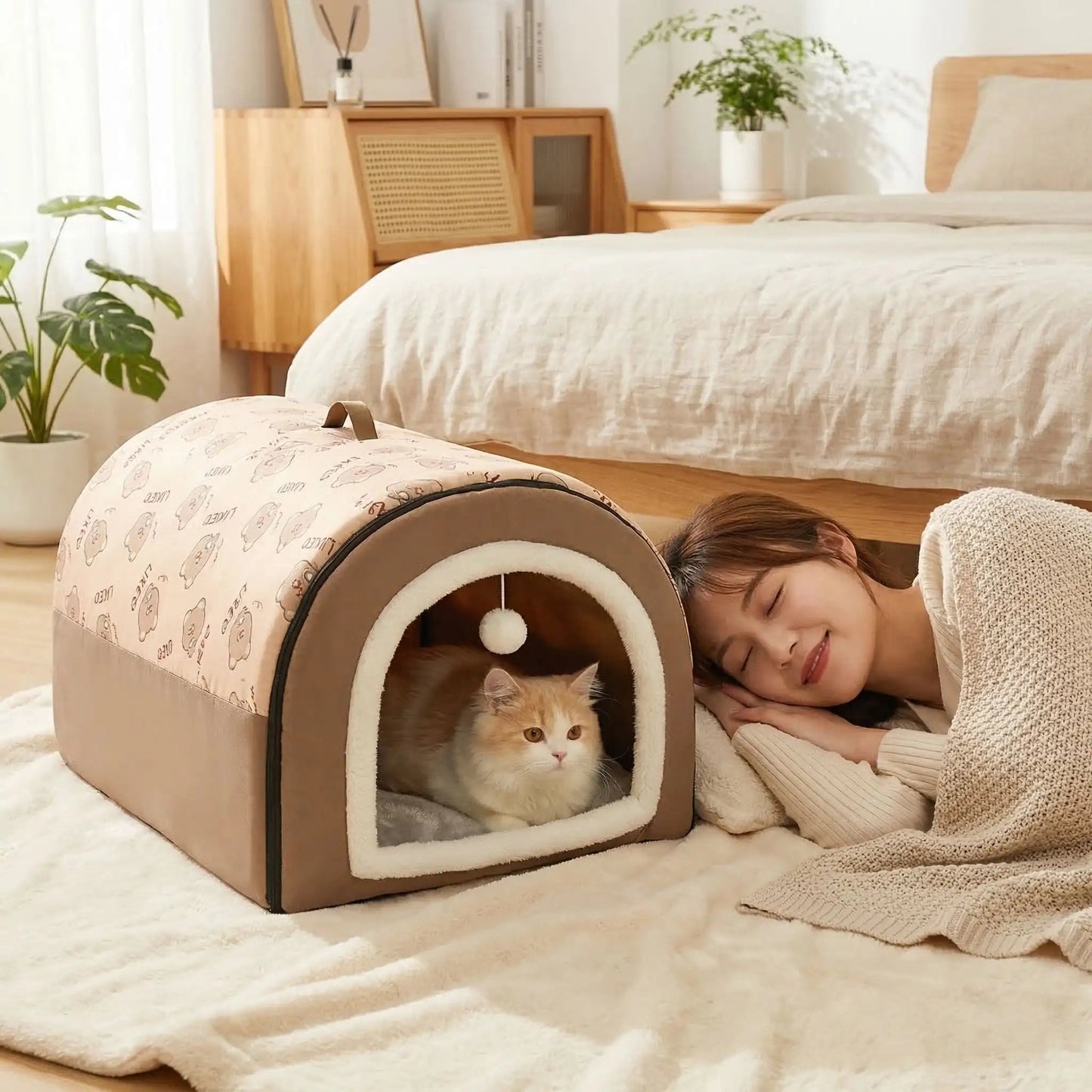 couchage pour chat femme dors lit tapis tablaux