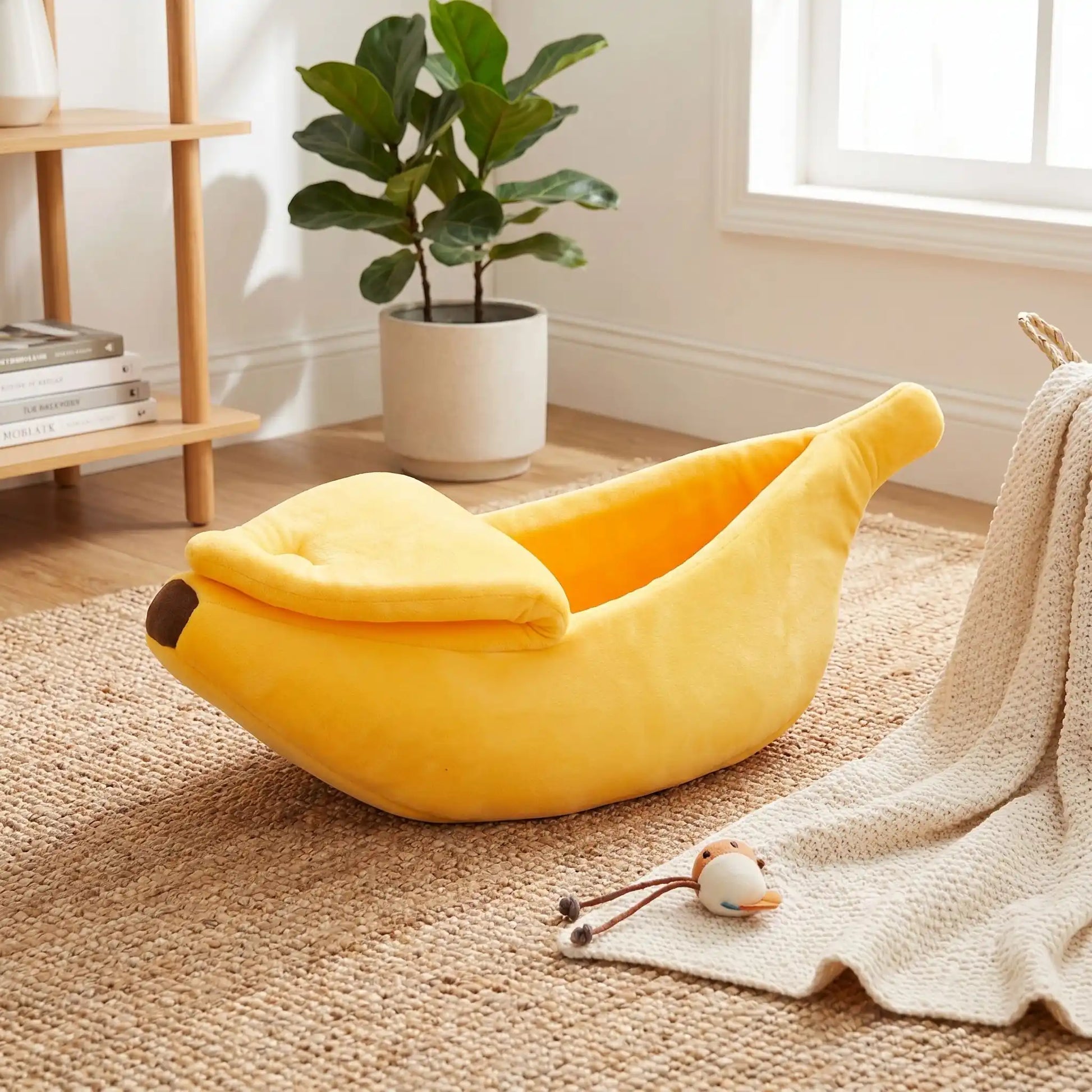 couchage pour chat forme banane meuble livre tapis