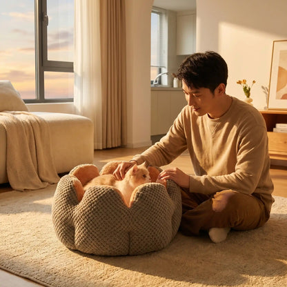 couchage pour chat homme caresse chat tableaux ciel