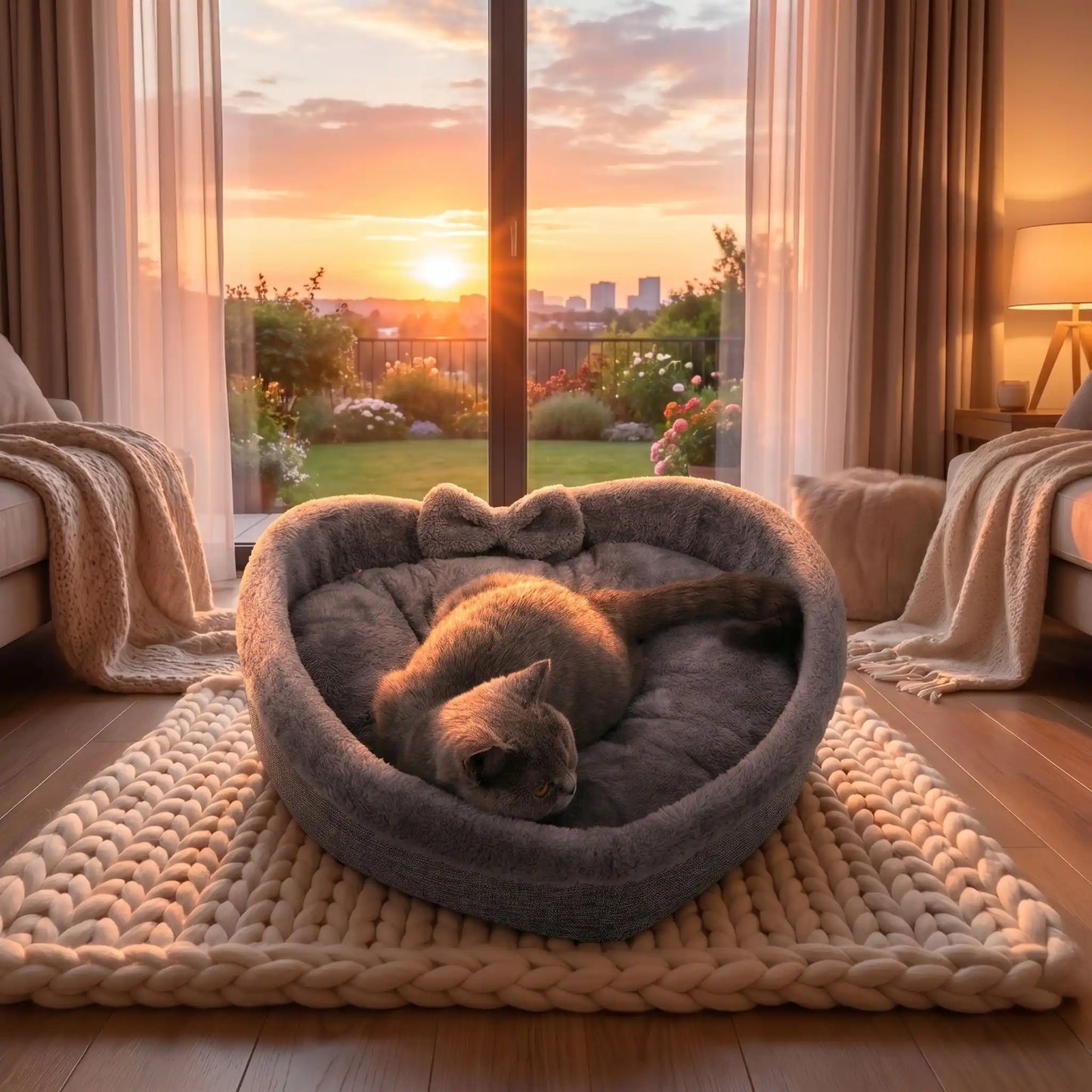 couchage pour chat jardin fleur immeuble lampe ciel