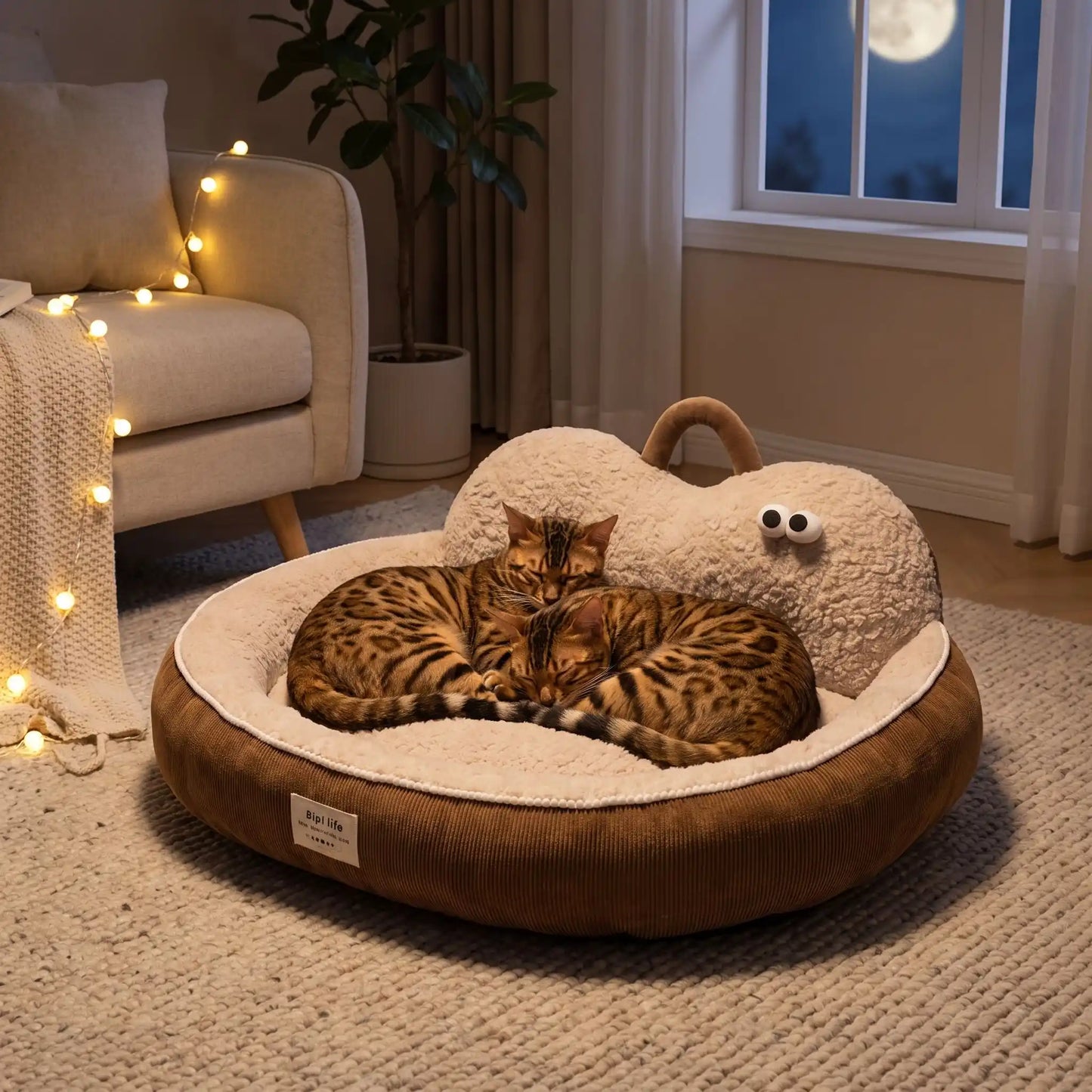 couchages pour  chats deux bengal dorment nuit guirlande
