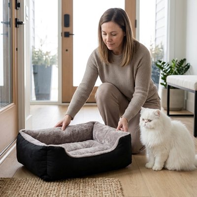 couchages pour chats femme chat blanc plante