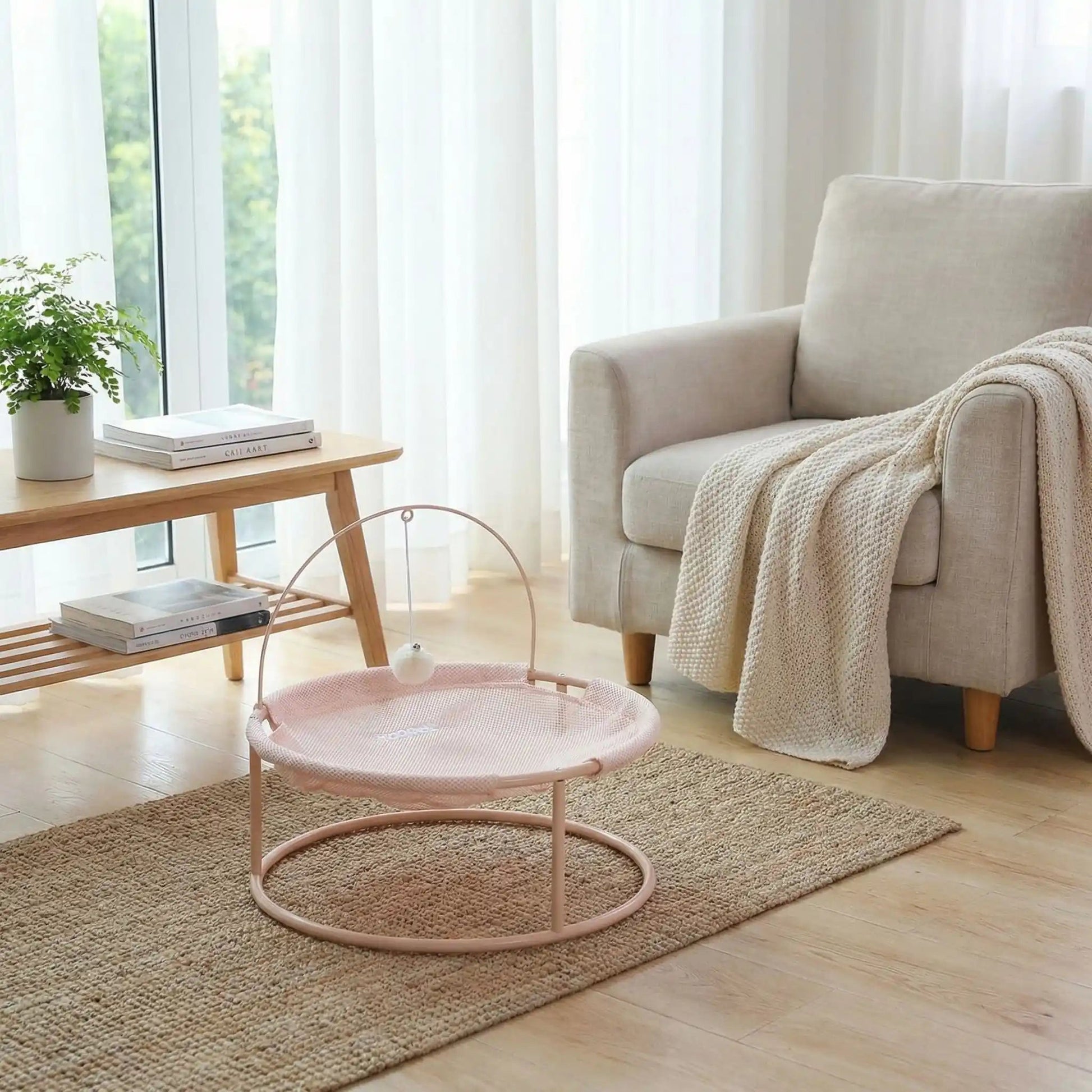 hamac chat couleur rose livre tapis rideaux blanc