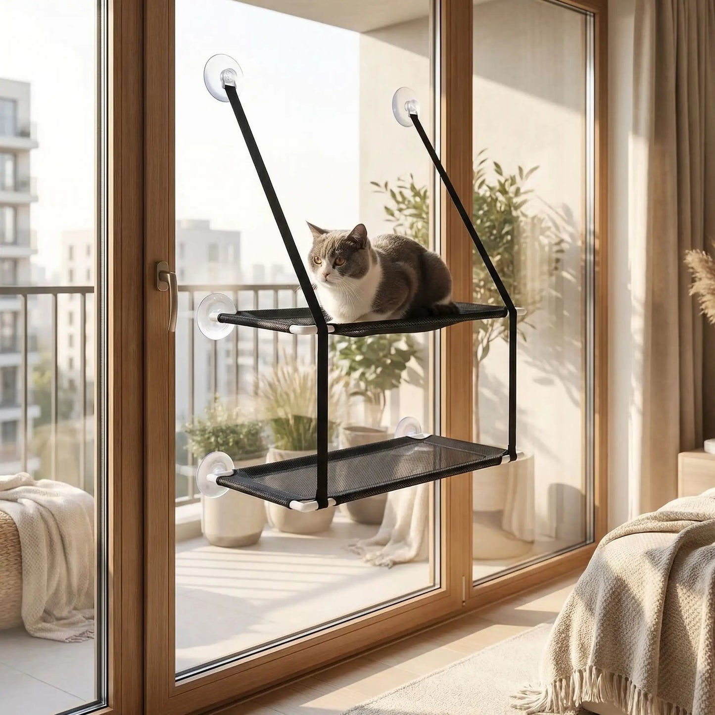 hamac-chat-fenetre-tapis-balcon-plante-batiment-rideaux