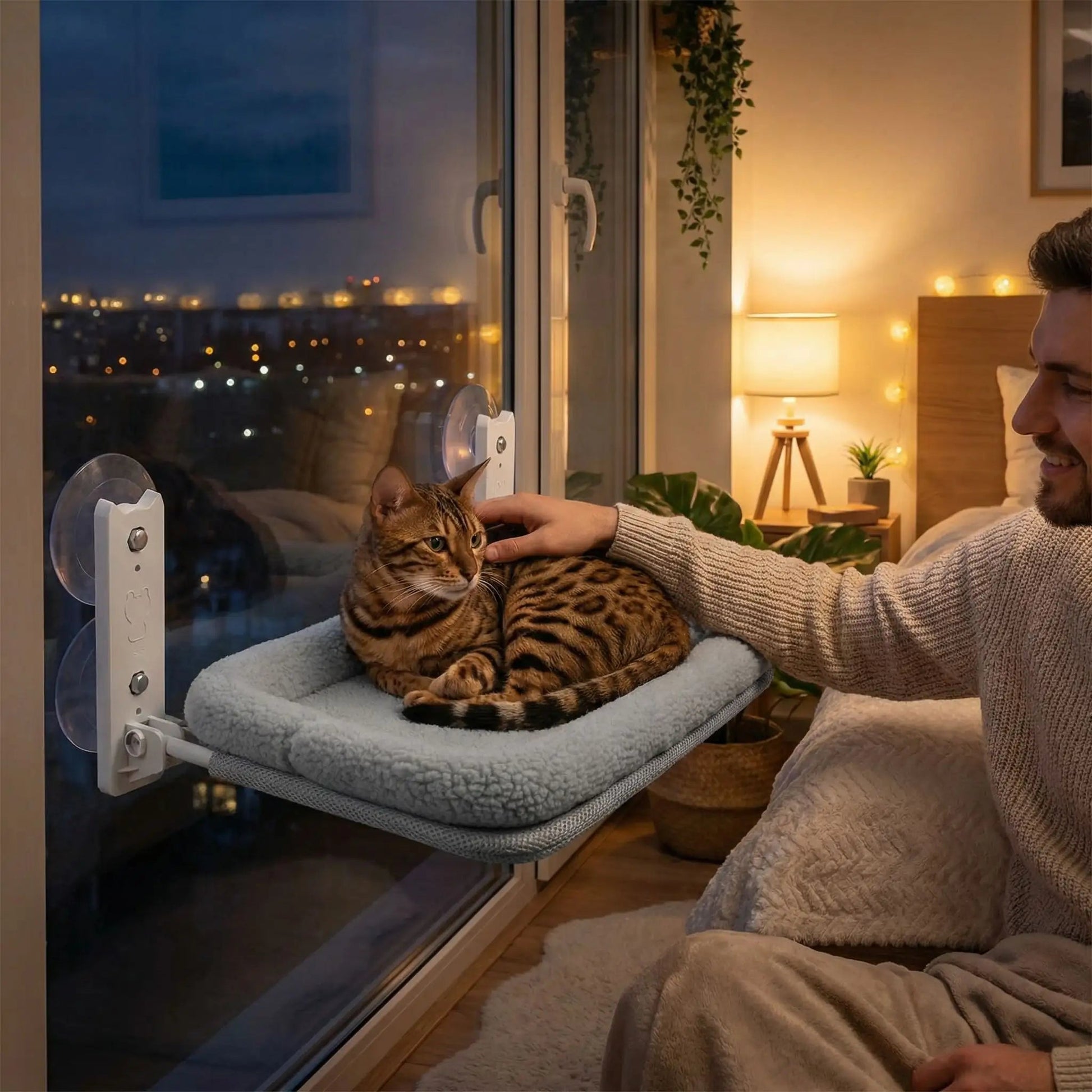 hamac-chat-homme-caresse-bengal-nuit-plante-lampe-
