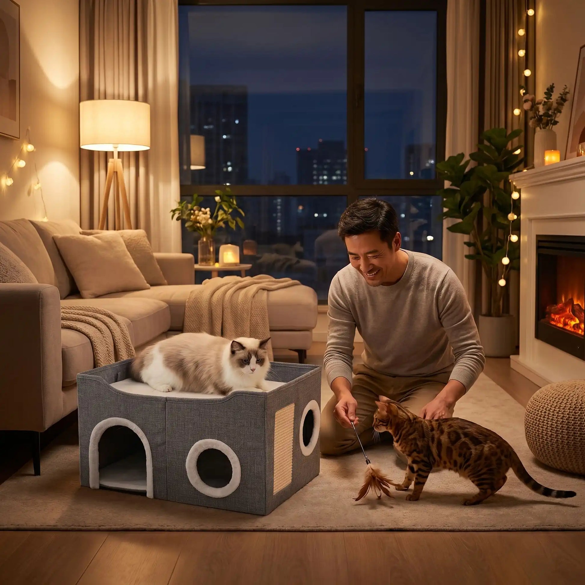 maison pour chats immeuble lampe homme bengal coussin