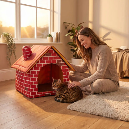maison pour les chats soleil femme souriante tapis