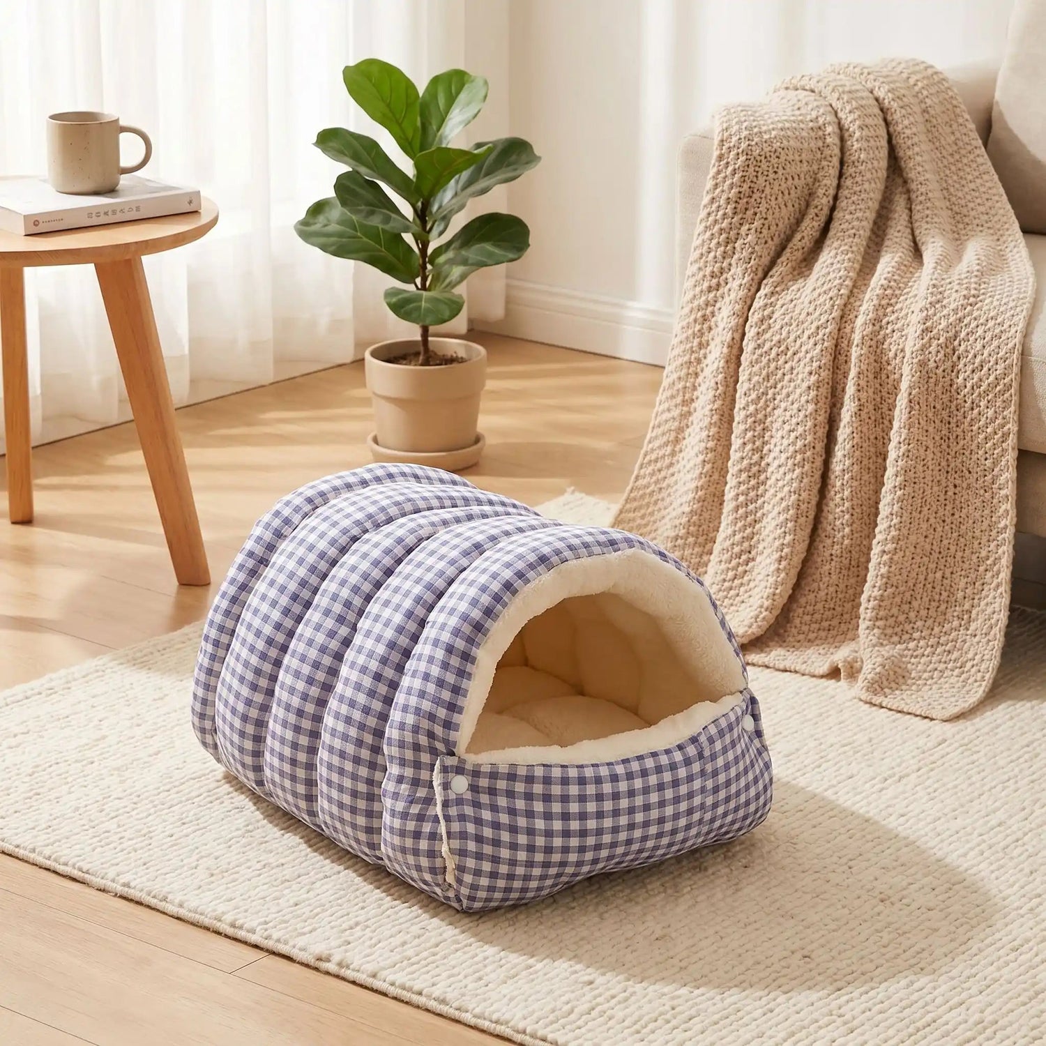 panier chat bleu tapis blanc couverture mug rideaux