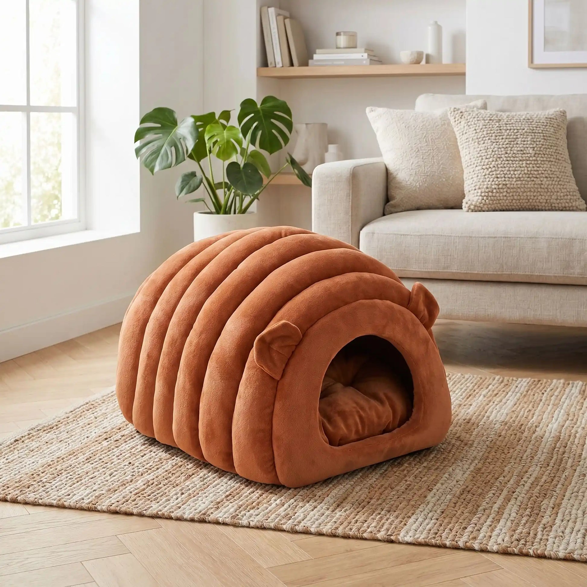 panier chat couleur marron coussin blanc livre tableaux