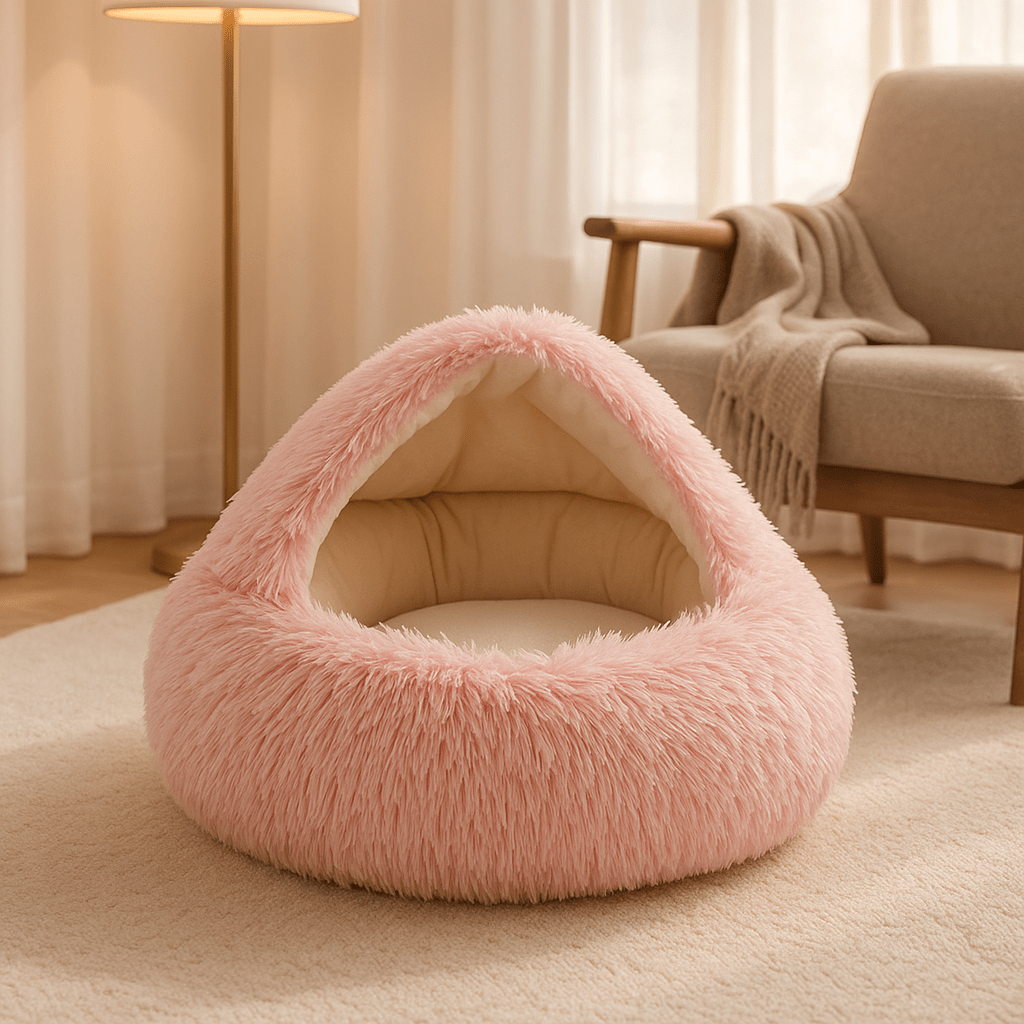 panier chat couleur rose tapis blanc couverture