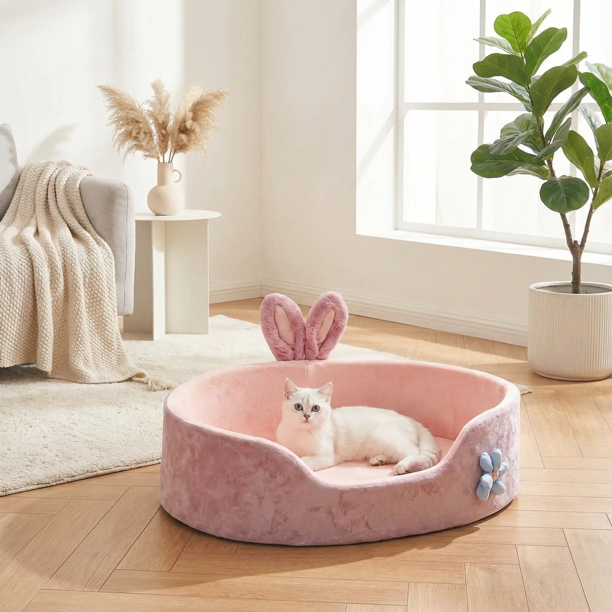 panier chat rose oreille lapin table coussin couverture