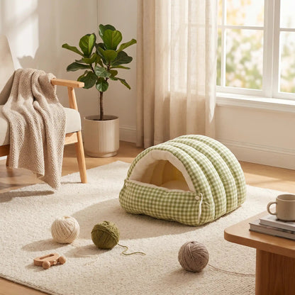 panier chat tapis meuble plante couverture beige livre