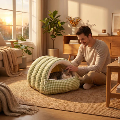panier chat vert homme caresse chat soleil mug