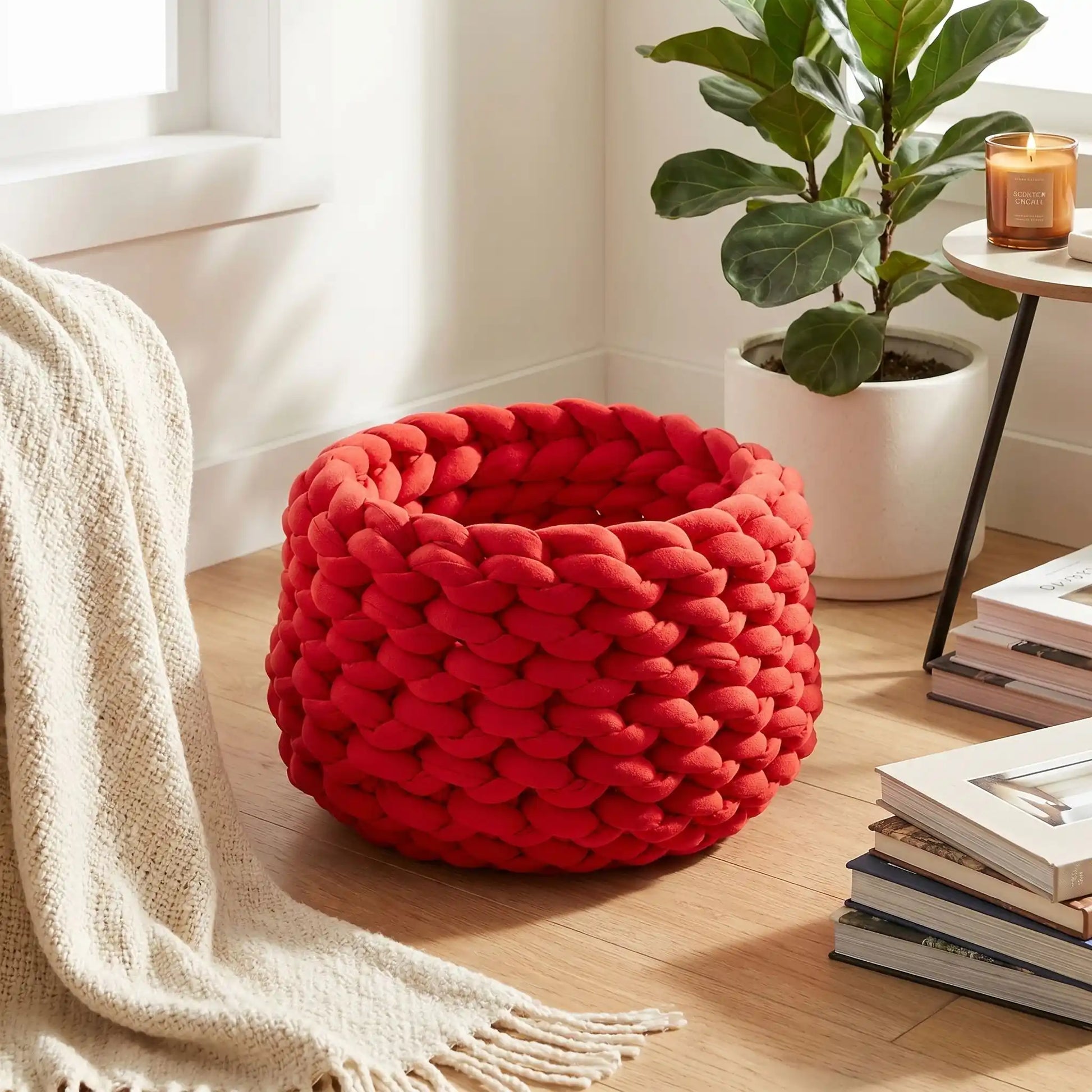 panier pour chat couleur rouge bougie livre couverture