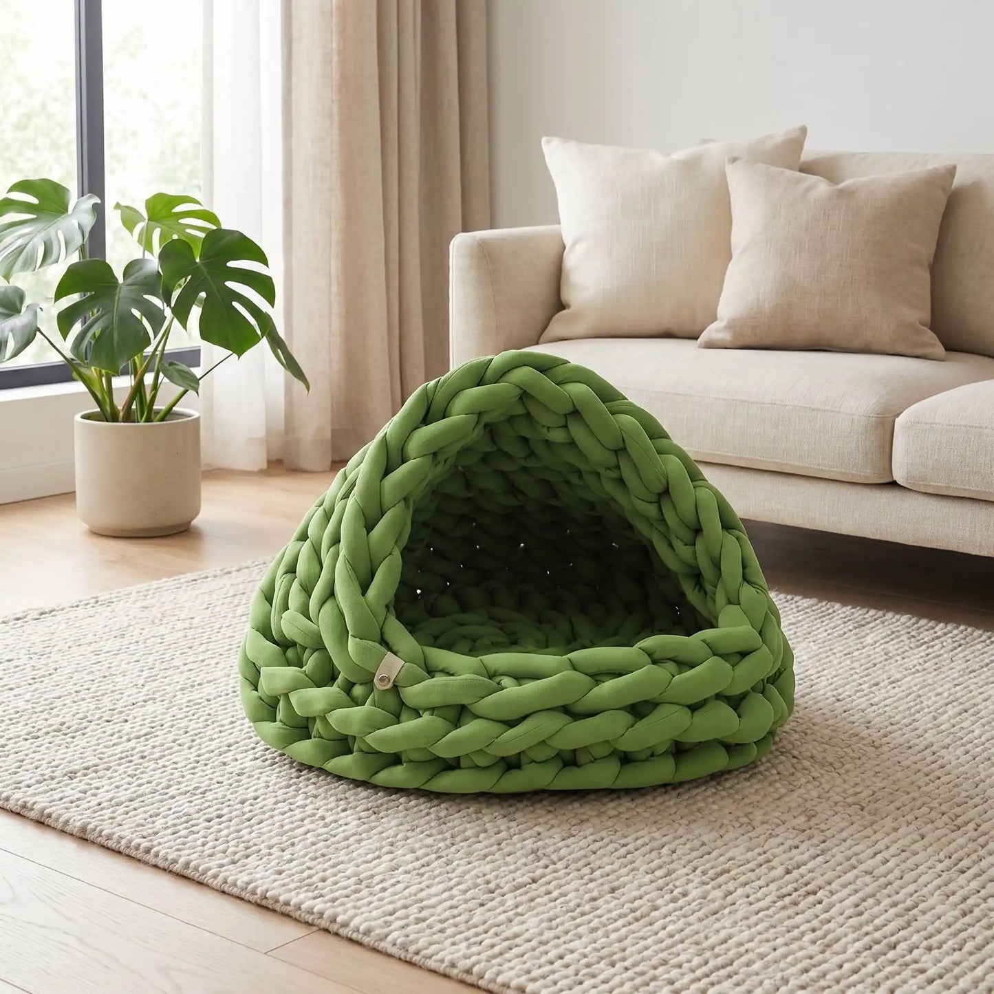 panier pour chat couleur vert tapis coussin rideaux