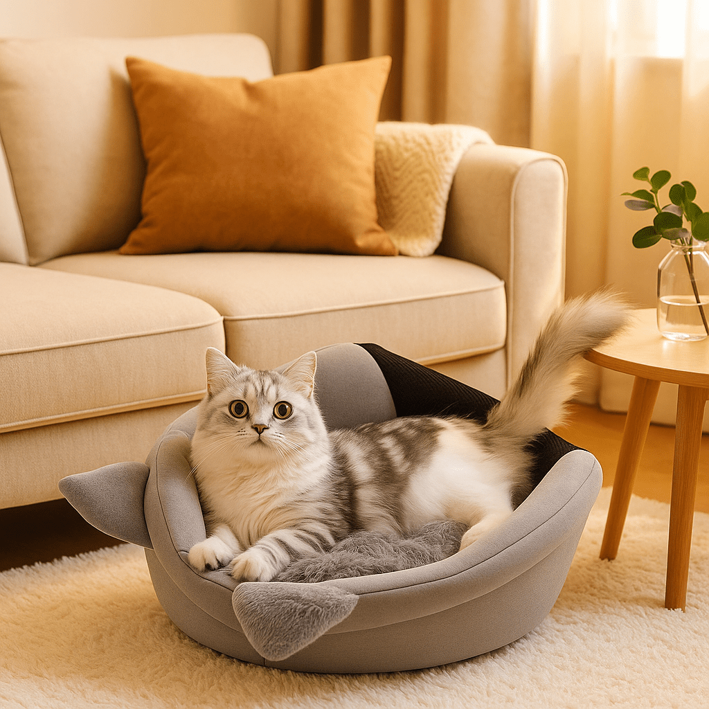 panier-pour-chat-gris-table-marron-bocal-coussin