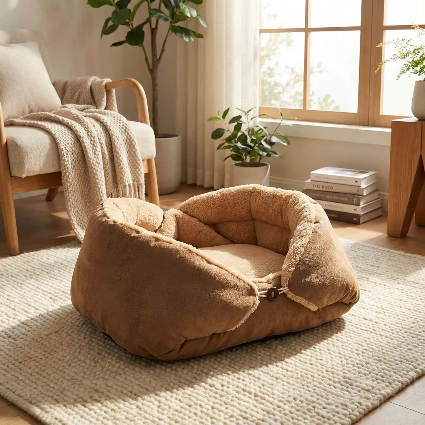 panier pour chat marron livre plante tapis coussin