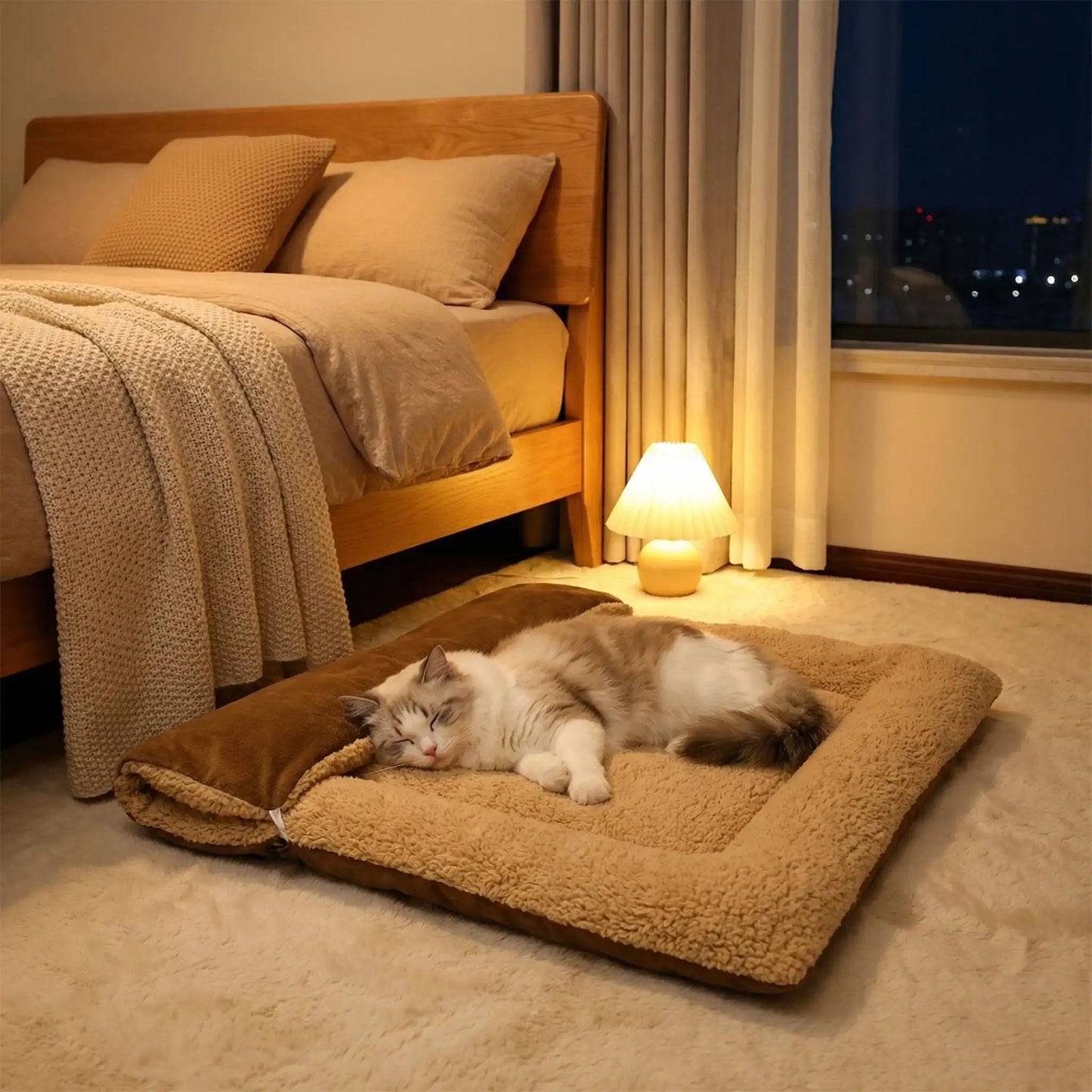 panier pour chat marron nuit couverture tapis lampe