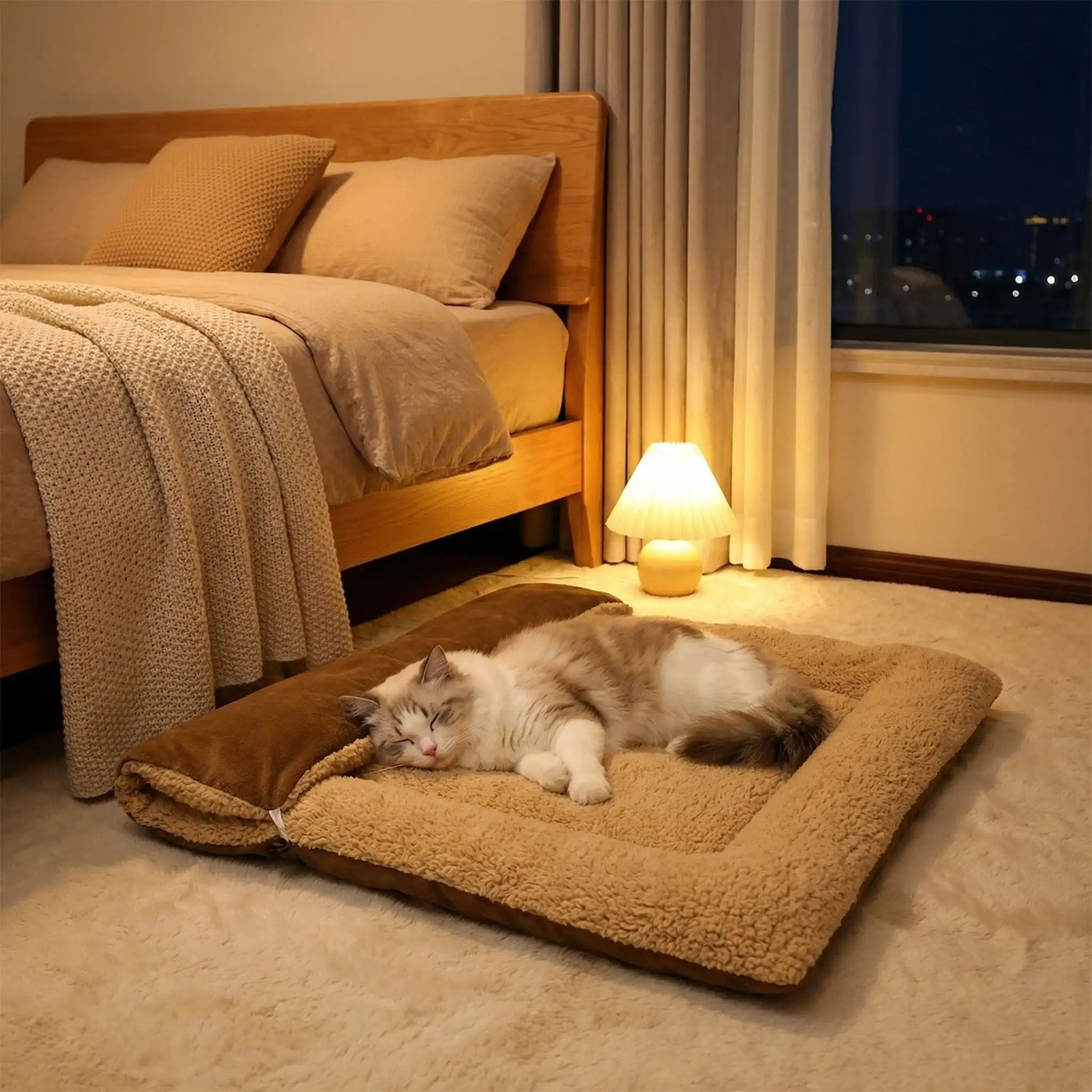 panier pour chat marron nuit couverture tapis lampe