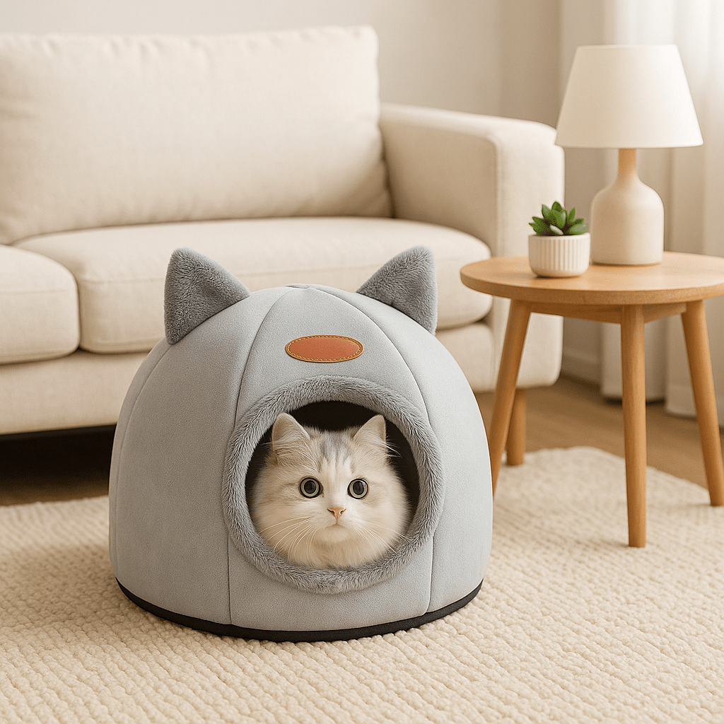 panier-pour-chat-table-marron-lampe-tapis