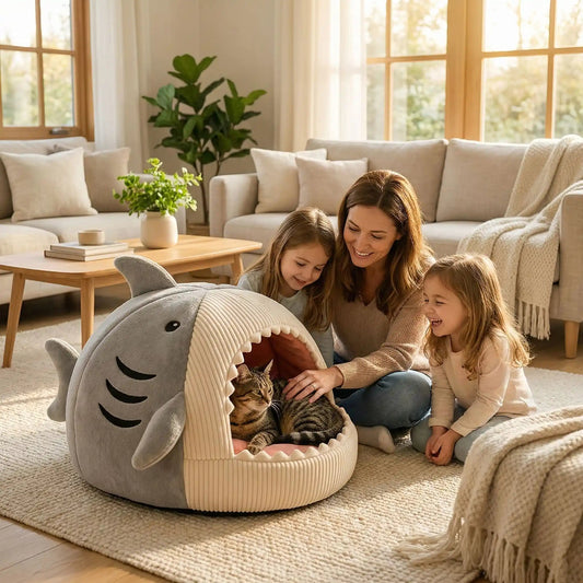 panier pour chat femme petite fille souriante table coussin 