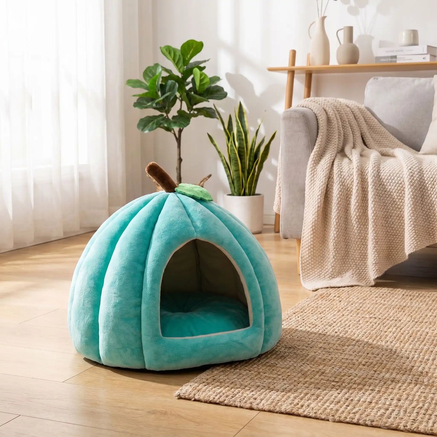 panier pour chat vert plante verte vase couverture